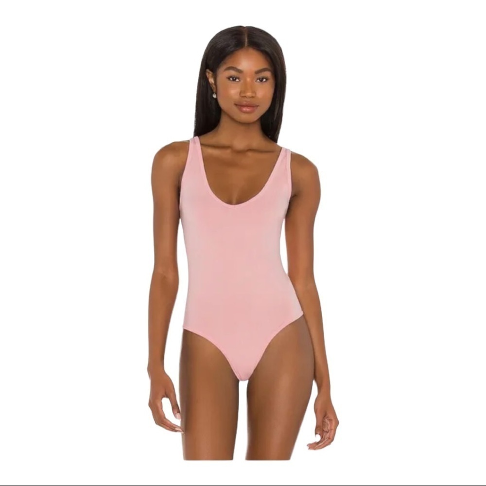NEW Free People Seamless Bodysuit Washed Pink V Neckline Gusset Snap Sleeveless